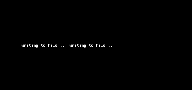 Black screen with the text: writing in file
