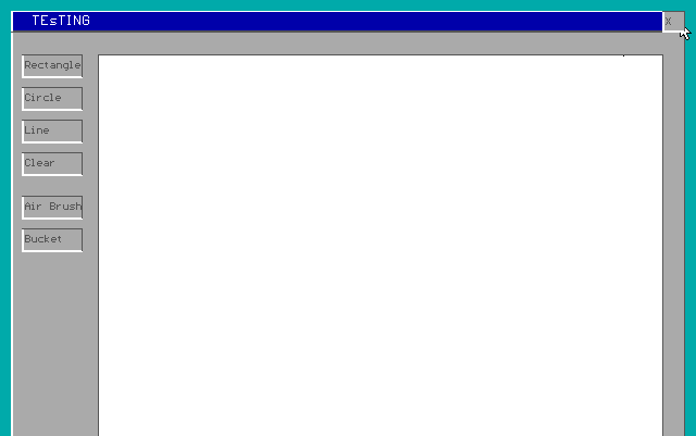 An early build with text buttons: Rectangle, Circle, Line, Clear
